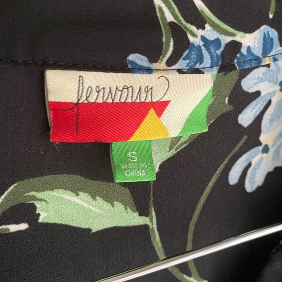 Fervour ModCloth Chiffon Floral Black Blouse Long Sleeve Button Down Top Small - Picture 2 of 7